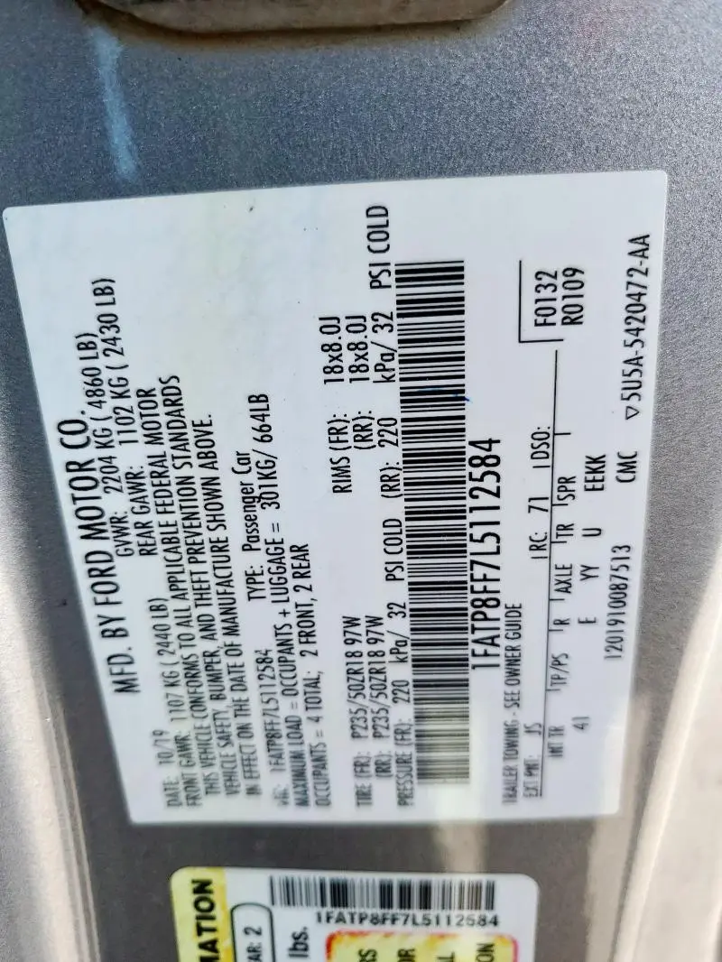 2020 FORD MUSTANG GT  