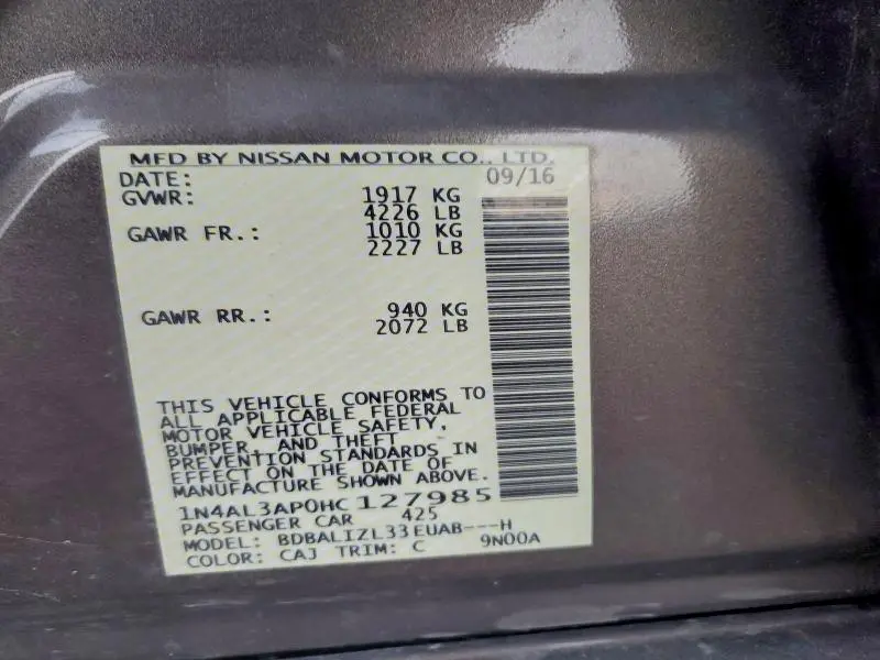 2017 NISSAN ALTIMA 2.5  