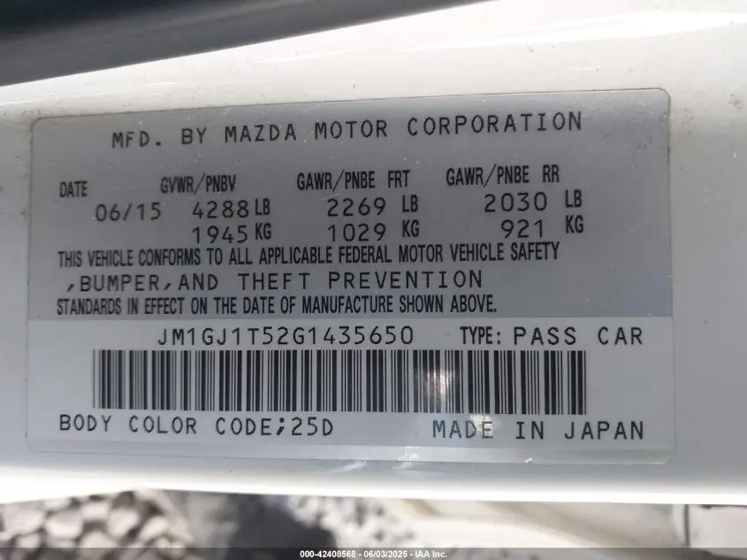 2016 MAZDA MAZDA6 I TOURING