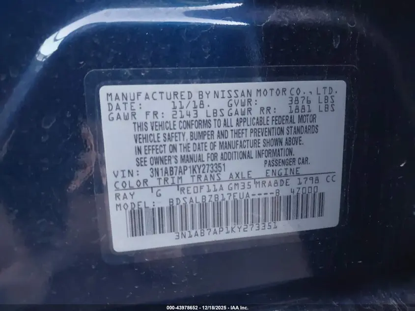 2019 NISSAN SENTRA S