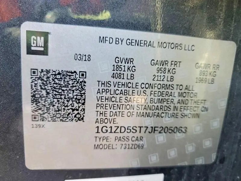 2018 CHEVROLET MALIBU LT  