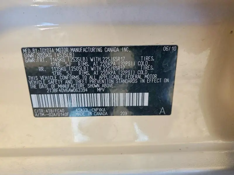 2010 TOYOTA RAV4 BASE  
