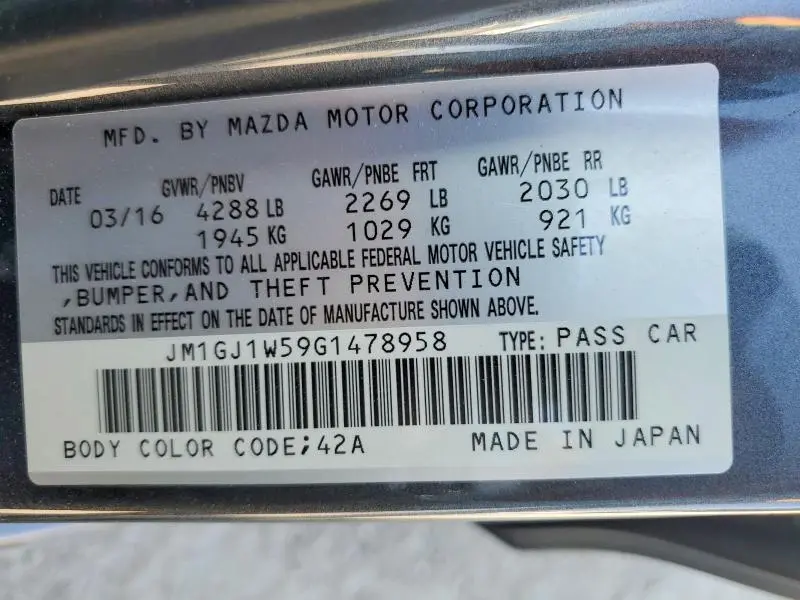 2016 MAZDA 6 GRAND TOURING  