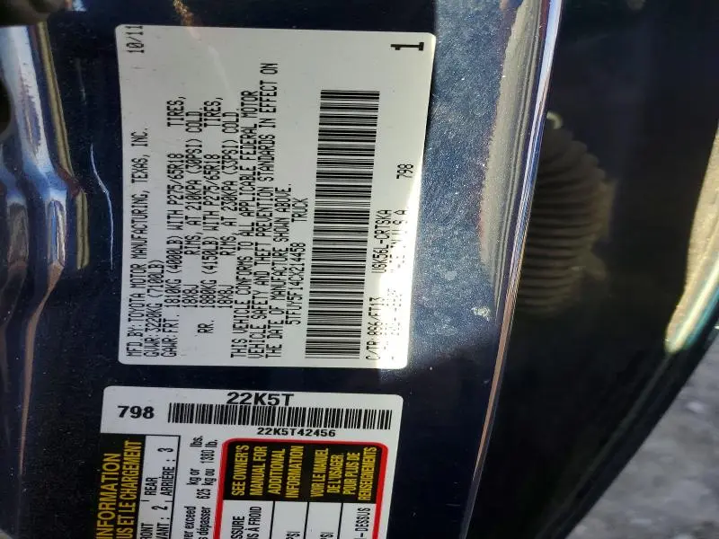 2012 TOYOTA TUNDRA GRADE  