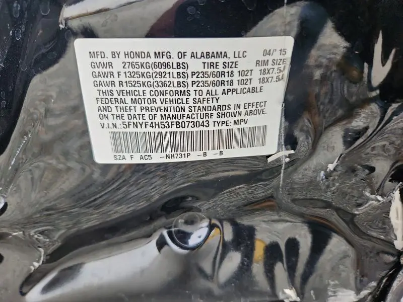 2015 HONDA PILOT EXL  