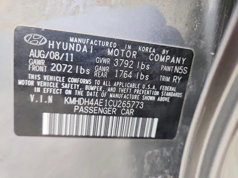 2012 HYUNDAI ELANTRA LIMITED  