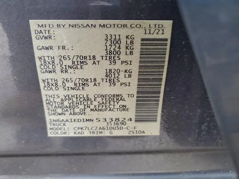 2021 NISSAN TITAN SV  