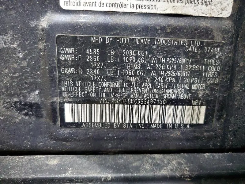 2011 SUBARU OUTBACK 2.5I LIMITED  