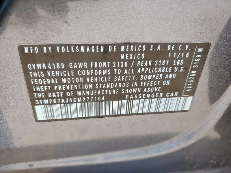 2016 VOLKSWAGEN JETTA S  