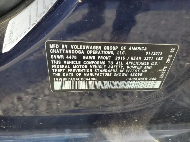 2012 VOLKSWAGEN PASSAT SE  