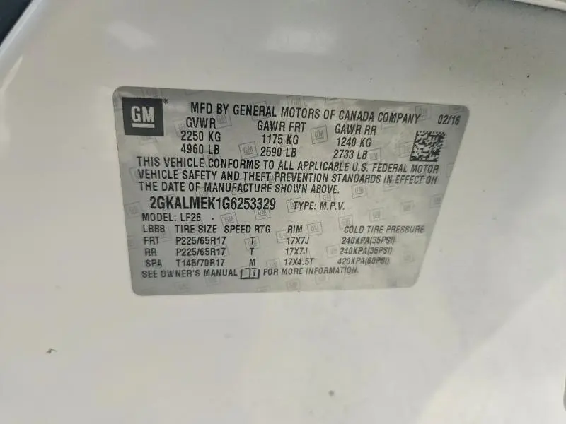 2016 GMC TERRAIN SLE  
