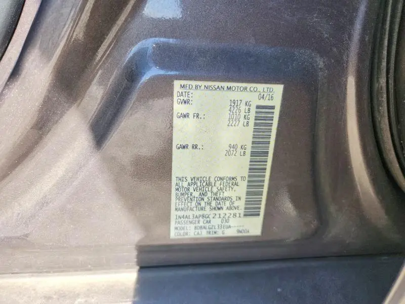 2016 NISSAN ALTIMA 2.5 S  
