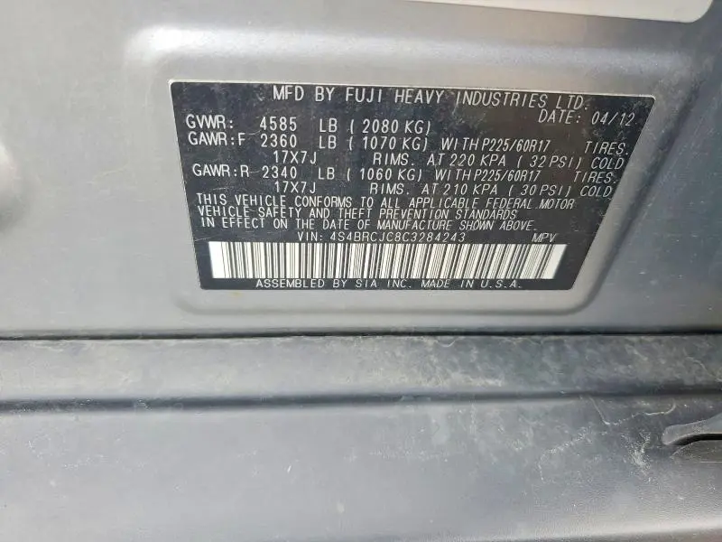2012 SUBARU OUTBACK 2.5I LIMITED  