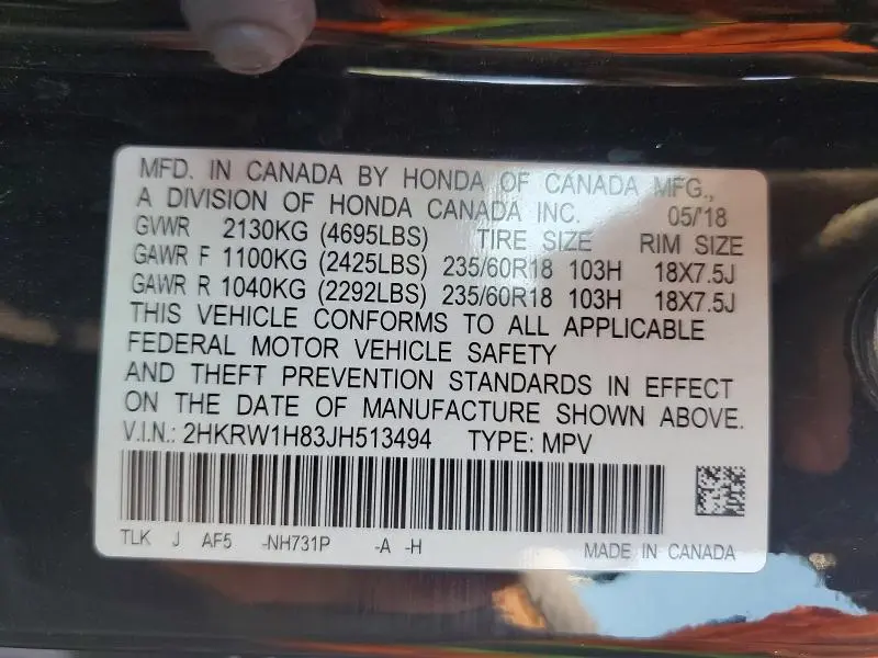 2018 HONDA CR-V EXL  