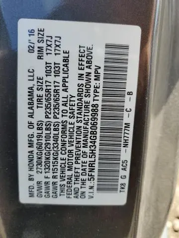 2016 HONDA ODYSSEY SE  