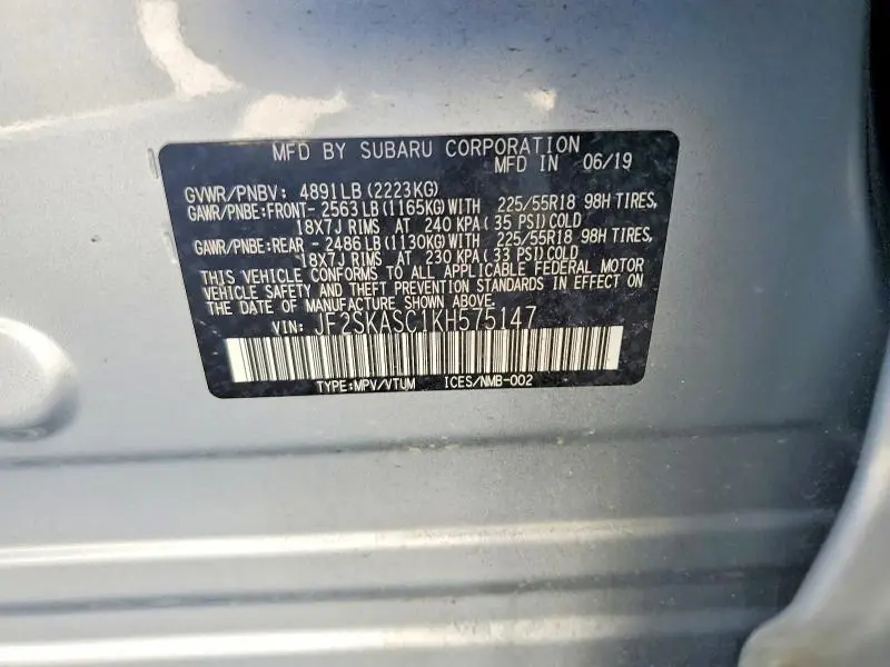 2019 SUBARU FORESTER LIMITED  