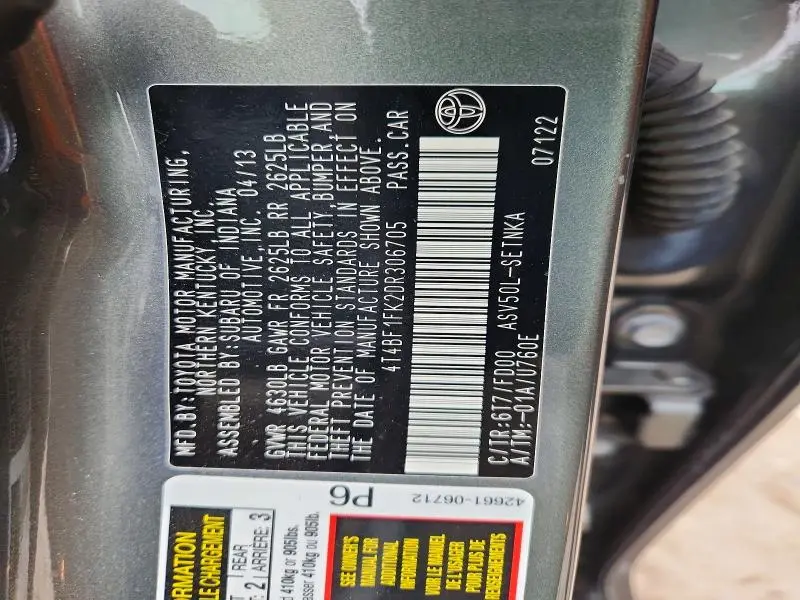 2013 TOYOTA CAMRY LE  