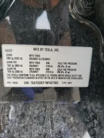 2022 TESLA MODEL Y   