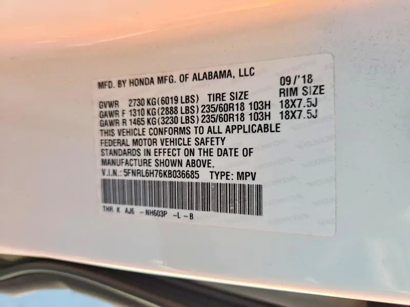 2019 HONDA ODYSSEY EXL  