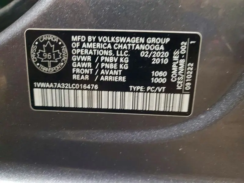 2020 VOLKSWAGEN PASSAT S  