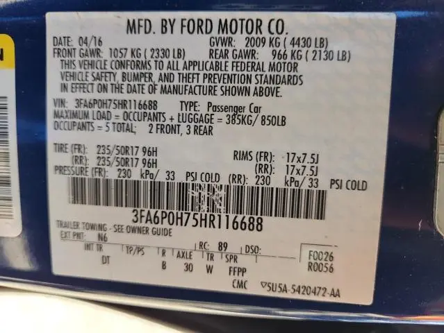 2017 FORD FUSION SE  