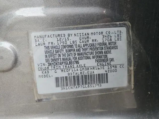 2016 NISSAN VERSA S  