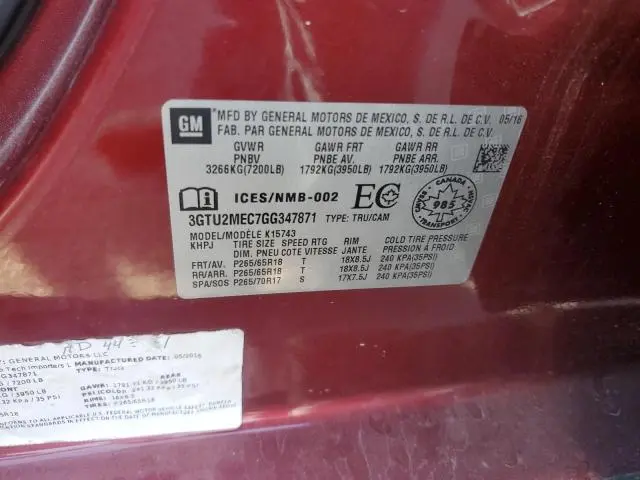 2016 GMC SIERRA K1500 SLE  