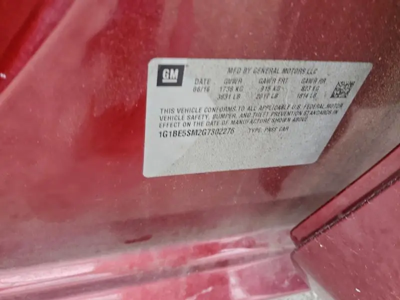 2016 CHEVROLET CRUZE LT  