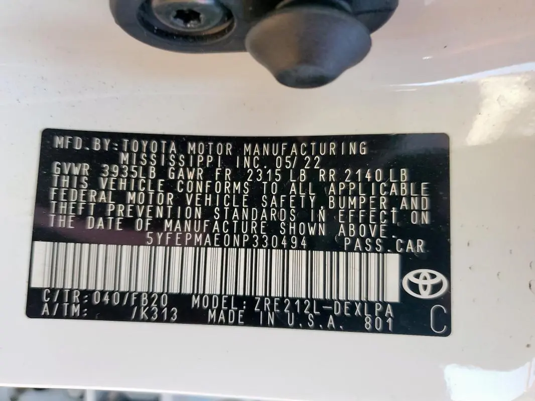 2022 TOYOTA COROLLA LE  