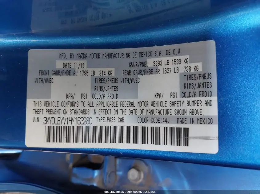 2017 TOYOTA YARIS IA  