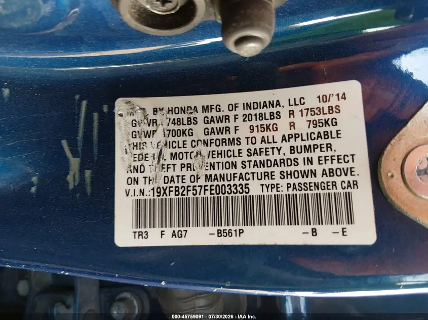 2015 HONDA CIVIC LX
