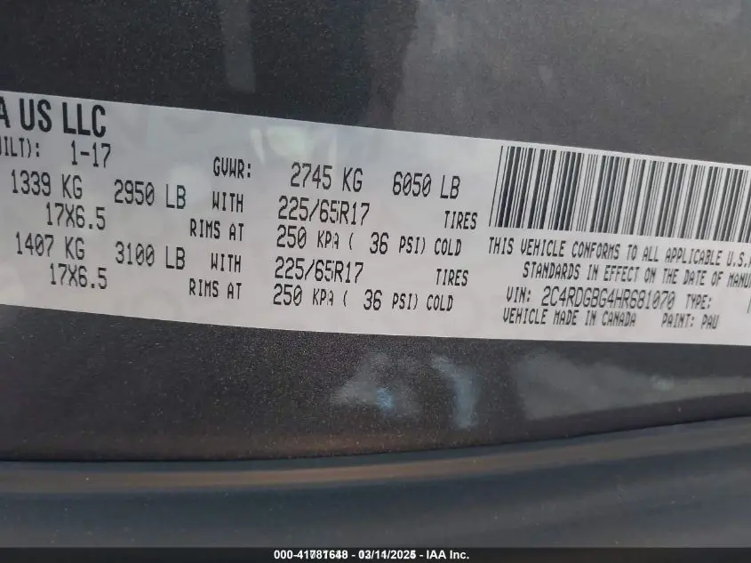 2017 DODGE GRAND CARAVAN SE