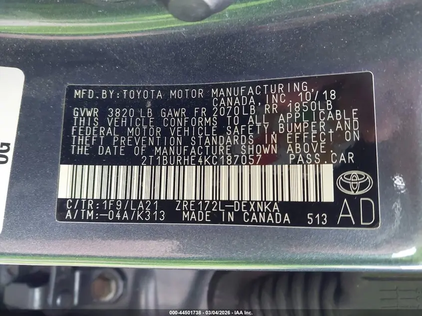 2019 TOYOTA COROLLA XLE