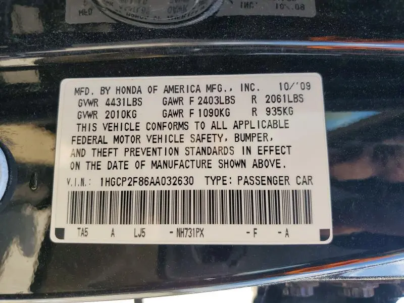2010 HONDA ACCORD EXL  
