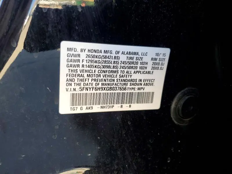 2016 HONDA PILOT TOURING  