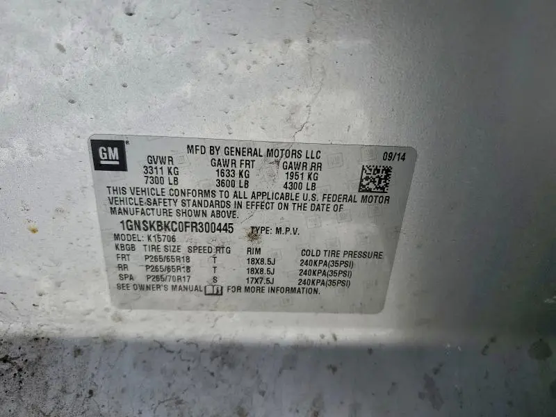 2015 CHEVROLET TAHOE K1500 LT  