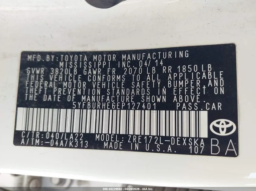 2014 TOYOTA COROLLA  