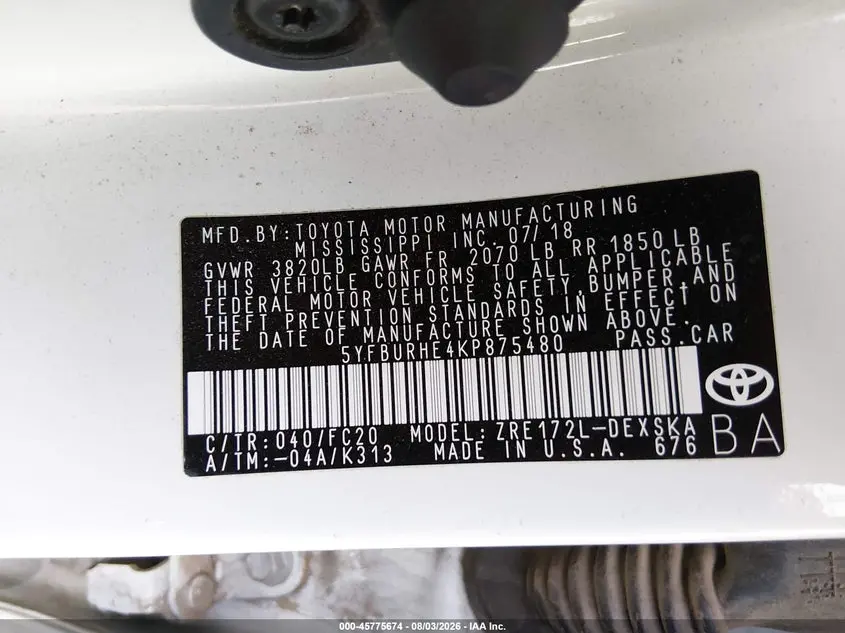 2019 TOYOTA COROLLA SE