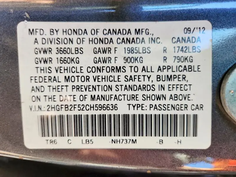 2012 HONDA CIVIC LX  
