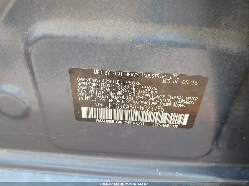 2015 SUBARU IMPREZA 2.0I