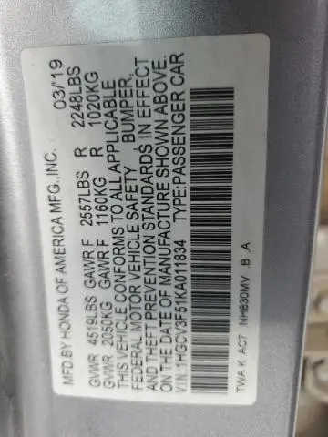 2019 HONDA ACCORD HYBRID EXL