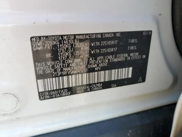 2019 TOYOTA RAV4 XLE  