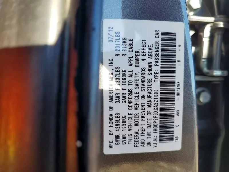 2012 HONDA ACCORD LX  
