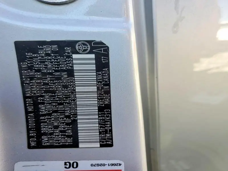 2017 TOYOTA COROLLA L  