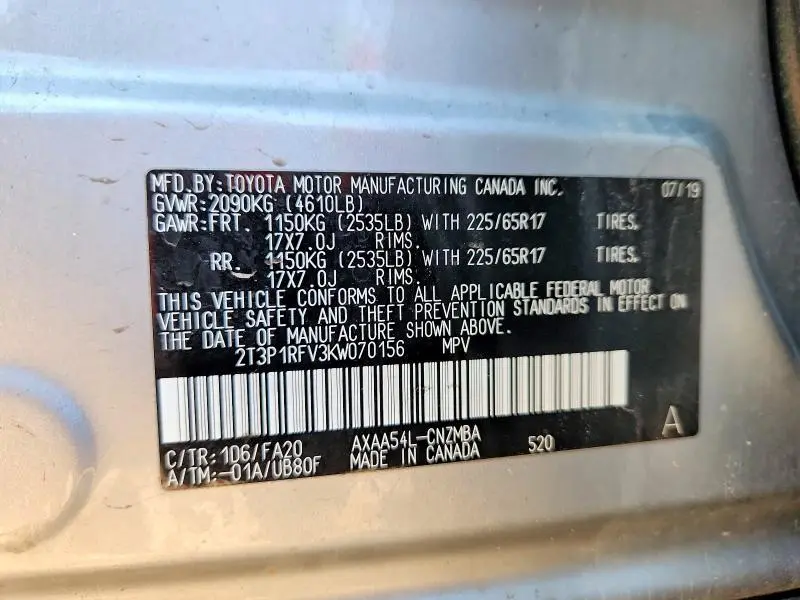 2019 TOYOTA RAV4 XLE  