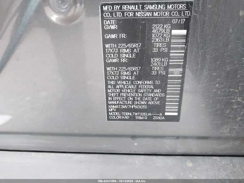 2017 NISSAN ROGUE SV