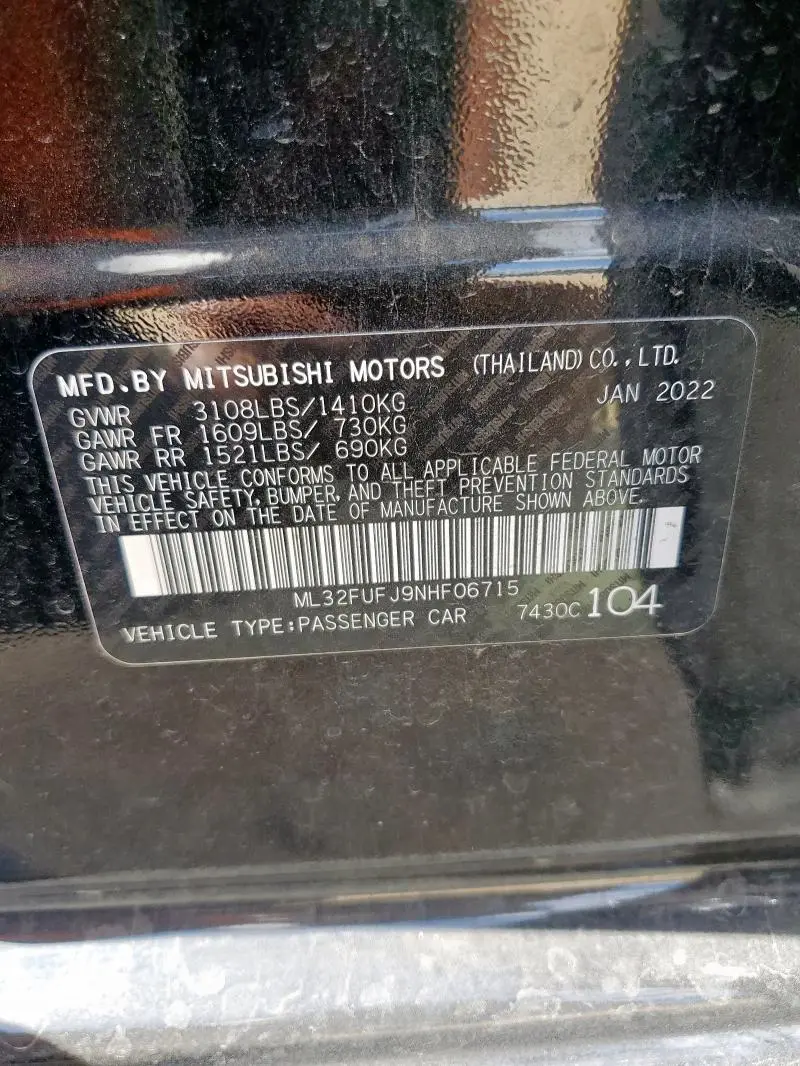 2022 MITSUBISHI MIRAGE G4 ES  