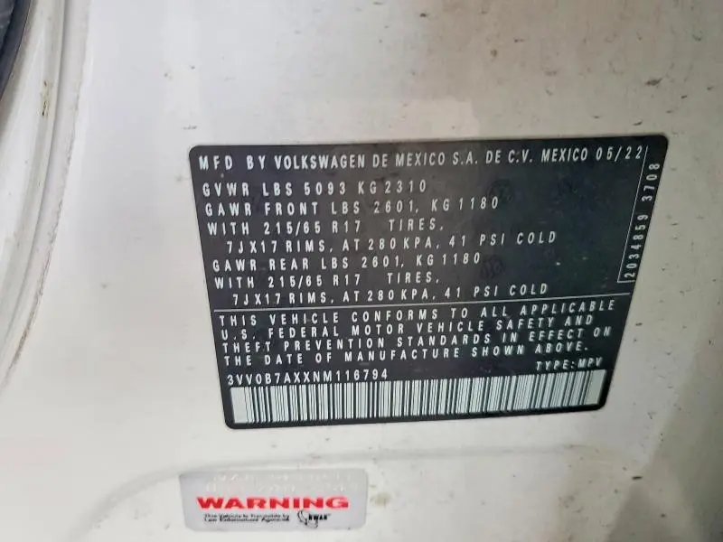 2022 VOLKSWAGEN TIGUAN S  