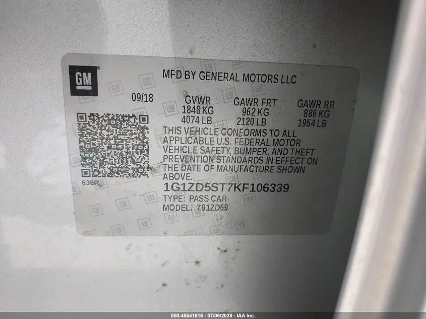 2019 CHEVROLET MALIBU LT