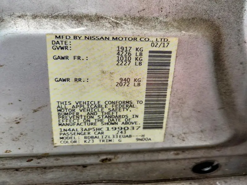2017 NISSAN ALTIMA 2.5 SV  